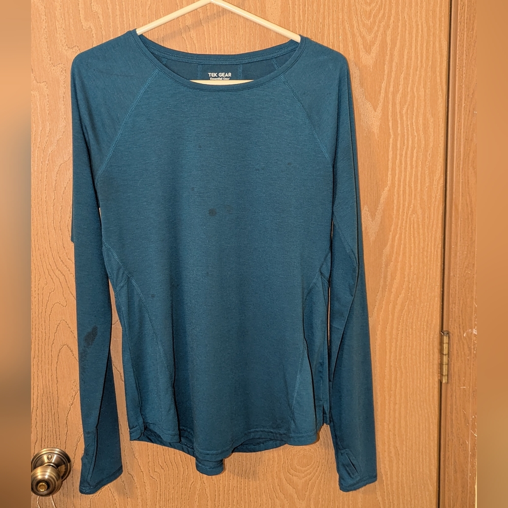 Tek Gear Long Sleeve Lightweight  Teal Top Thumbholes Women's Medium